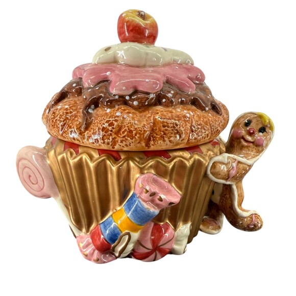 VTG Fitz and Floyd Candy Lane Express Ceramic Cupcake Gingerbread Trinket Dish - Picture 3 of 12